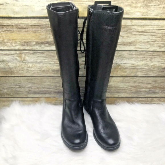 Sofft Sharnell II Black Pebbled Leather Sz 7 M Riding Waterproof Lined Boots - Picture 3 of 12